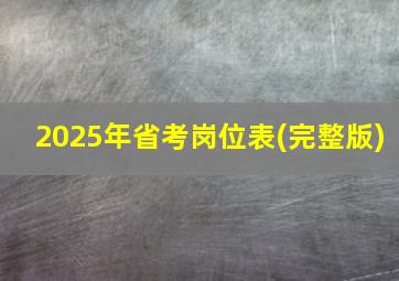 2025年省考岗位表(完整版)