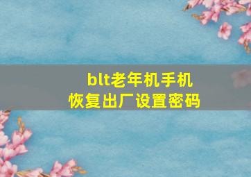 blt老年机手机恢复出厂设置密码