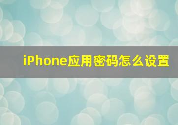 iPhone应用密码怎么设置