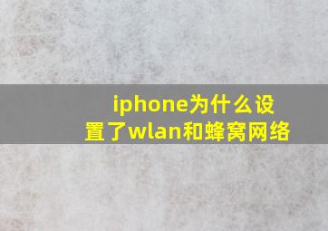 iphone为什么设置了wlan和蜂窝网络