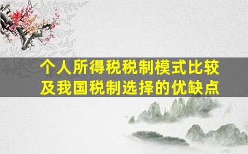 个人所得税税制模式比较及我国税制选择的优缺点