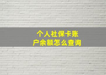 个人社保卡账户余额怎么查询