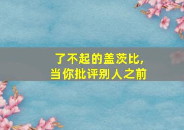 了不起的盖茨比,当你批评别人之前