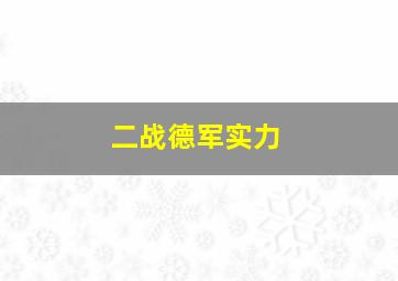 二战德军实力