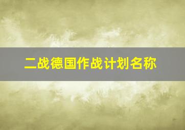 二战德国作战计划名称