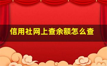 信用社网上查余额怎么查