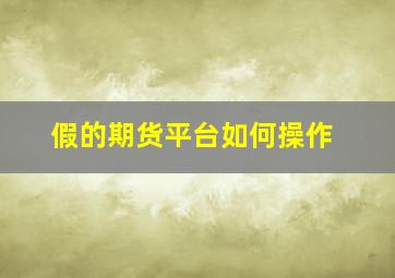 假的期货平台如何操作