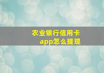 农业银行信用卡app怎么提现