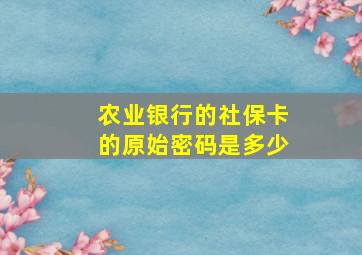 农业银行的社保卡的原始密码是多少