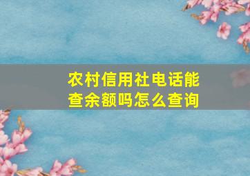 农村信用社电话能查余额吗怎么查询