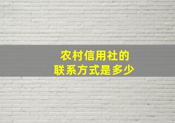 农村信用社的联系方式是多少