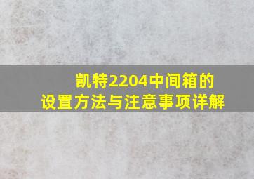 凯特2204中间箱的设置方法与注意事项详解