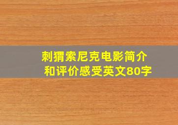 刺猬索尼克电影简介和评价感受英文80字