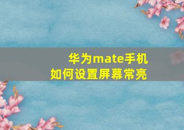 华为mate手机如何设置屏幕常亮