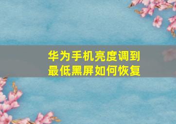 华为手机亮度调到最低黑屏如何恢复