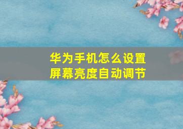 华为手机怎么设置屏幕亮度自动调节