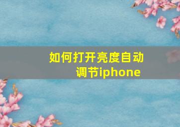 如何打开亮度自动调节iphone