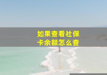 如果查看社保卡余额怎么查