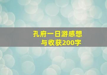 孔府一日游感想与收获200字