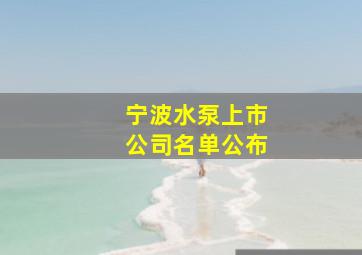 宁波水泵上市公司名单公布