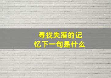 寻找失落的记忆下一句是什么