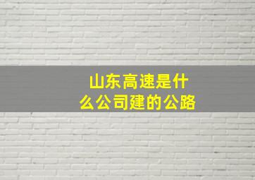 山东高速是什么公司建的公路