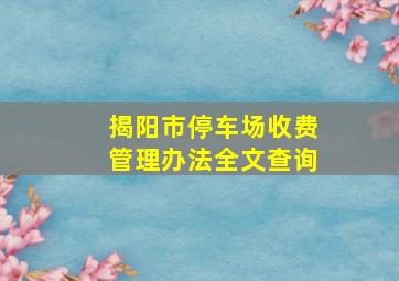 揭阳市停车场收费管理办法全文查询