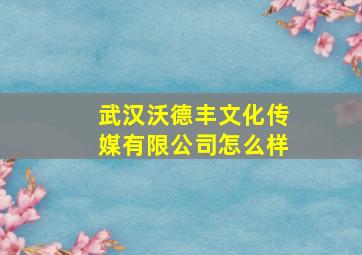 武汉沃德丰文化传媒有限公司怎么样