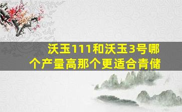 沃玉111和沃玉3号哪个产量高那个更适合青储