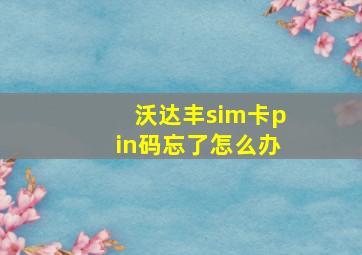 沃达丰sim卡pin码忘了怎么办