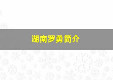 湖南罗勇简介