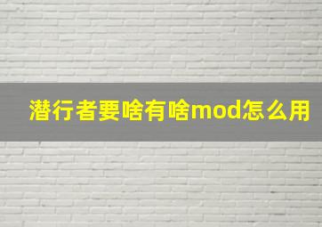 潜行者要啥有啥mod怎么用