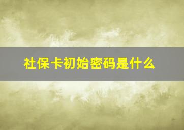 社保卡初始密码是什么