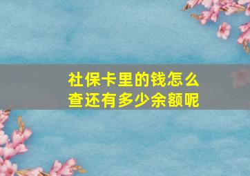 社保卡里的钱怎么查还有多少余额呢