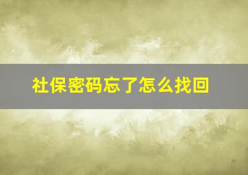 社保密码忘了怎么找回