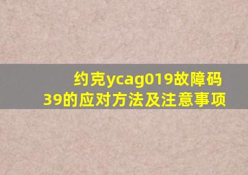 约克ycag019故障码39的应对方法及注意事项