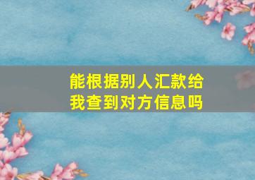 能根据别人汇款给我查到对方信息吗