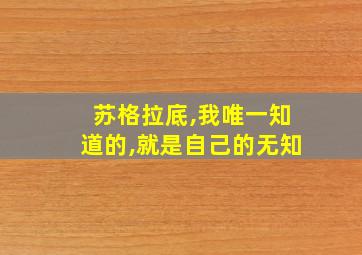 苏格拉底,我唯一知道的,就是自己的无知