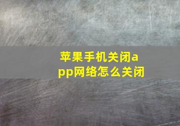 苹果手机关闭app网络怎么关闭