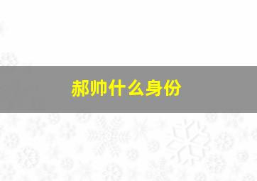 郝帅什么身份