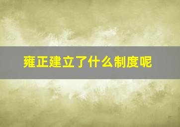 雍正建立了什么制度呢