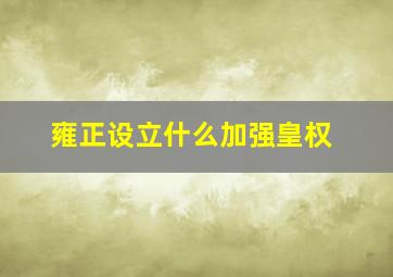 雍正设立什么加强皇权