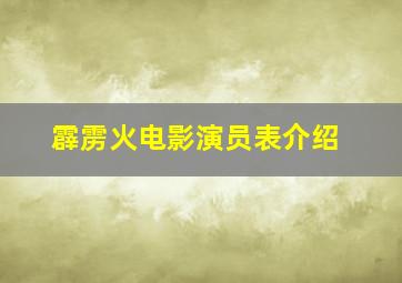 霹雳火电影演员表介绍