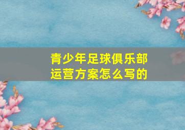 青少年足球俱乐部运营方案怎么写的