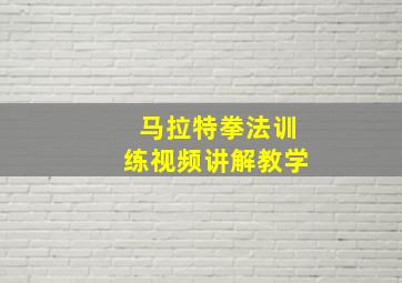 马拉特拳法训练视频讲解教学