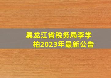 黑龙江省税务局李学柏2023年最新公告